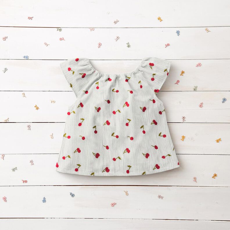 Muslin/Dubbel-krinkelväv Broderade körsbär | Poppy Fabrics – vit/eldröd,  image number 6
