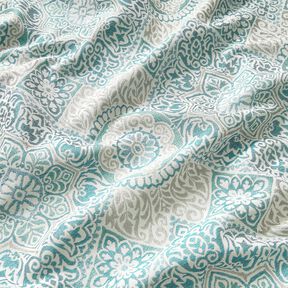 Dekorationstyg Jacquard eleganta kakelplattor &ndash; ljus petrol/ljusbeige, 