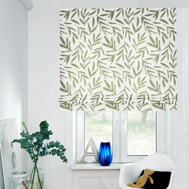 Dekorationstyg Halvpanama minimalistiska blad – pinjegrön/natur, image number 6