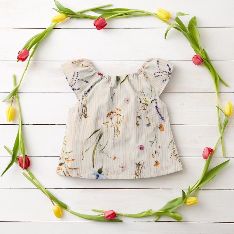 Muslin/Dubbel-krinkelväv Vårblommor – yllevit/persikofärgad,  image number 6