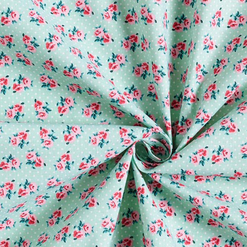 Bomullstyg Kretong Små rosor – mintgrön,  image number 4