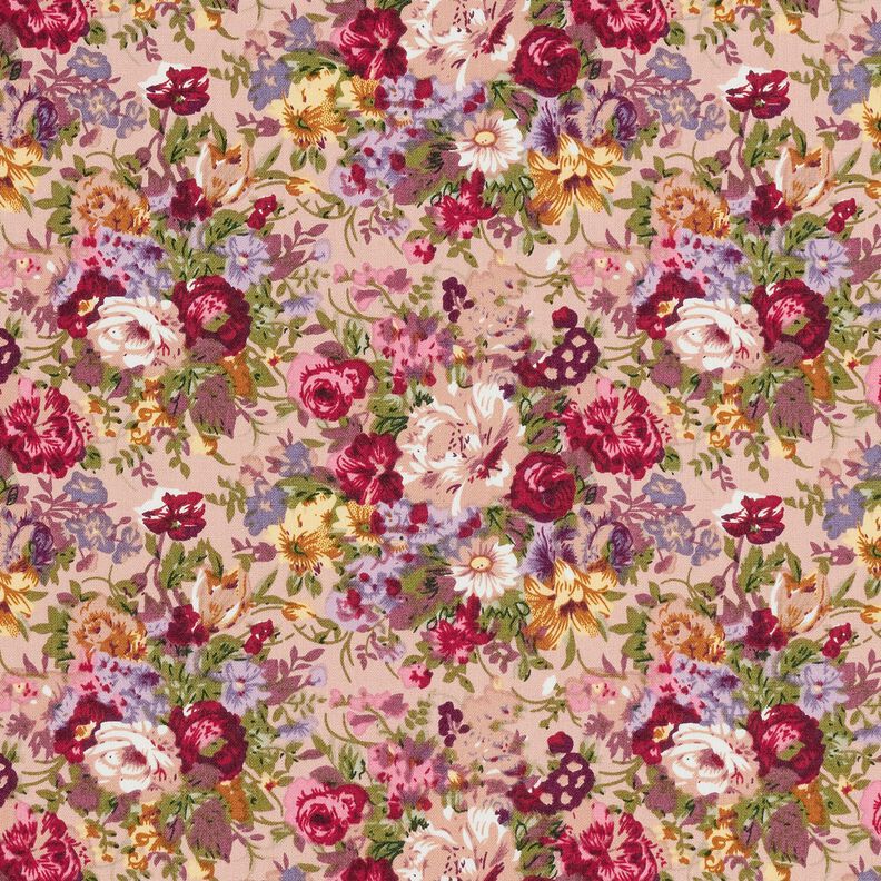 Bomullspoplin romantisk blombukett – ljus gammelrosa/kaminrött, image number 1