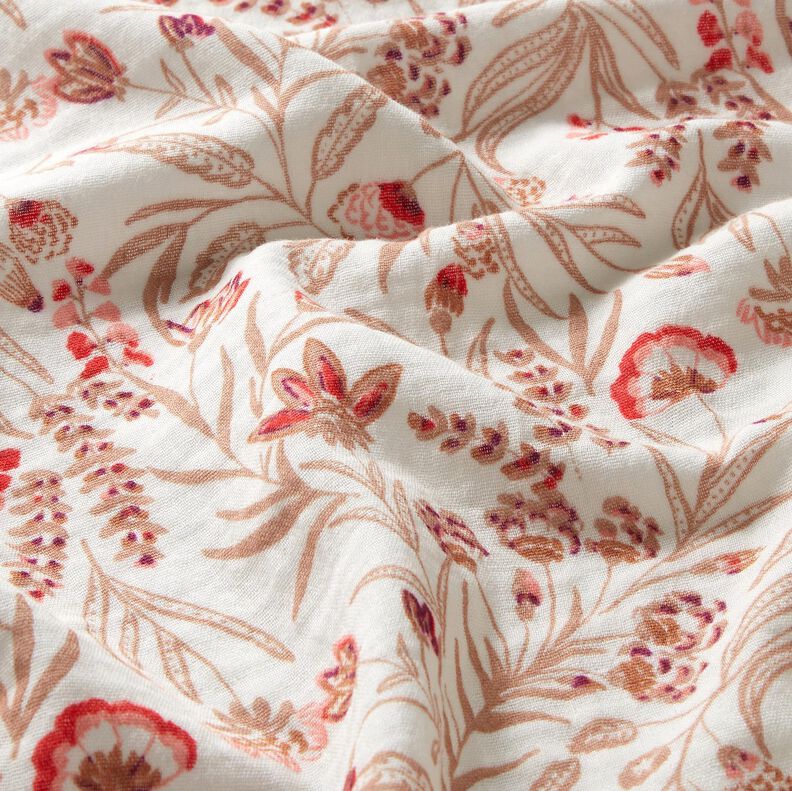 Muslin/Dubbel-krinkelväv Folkloristiska blommor – natur/röd,  image number 2