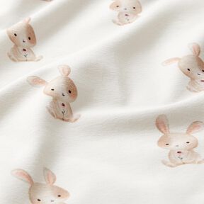 GOTS Bomullsjersey hare med blomma Digitaltryck – elfenbensvit, 