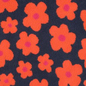 Teddyplysch Blommor | Poppy Fabrics – marinblått/brandgul, 