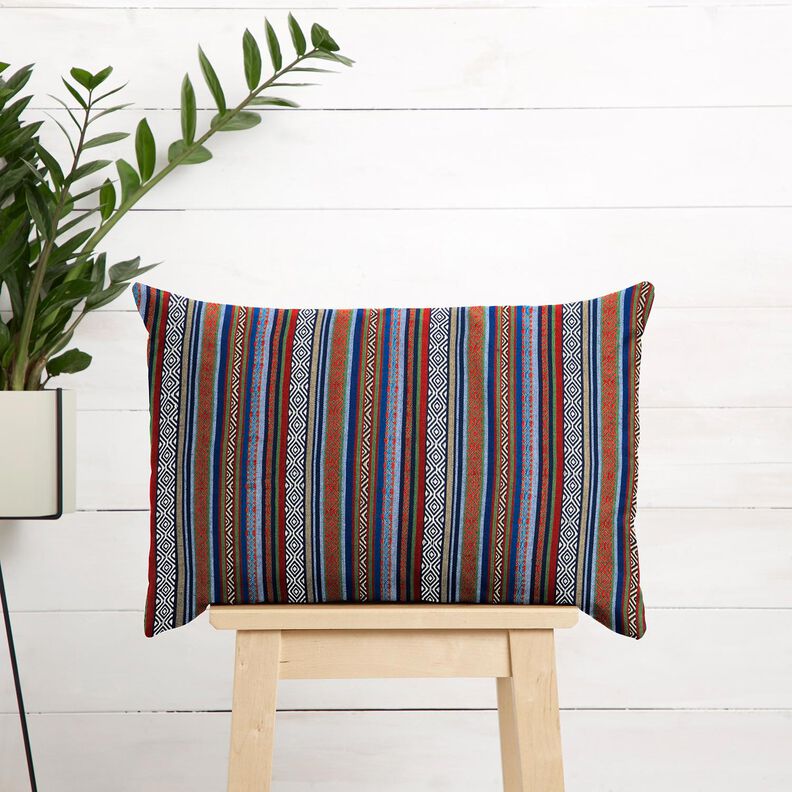 Dekorationstyg Jacquard abstrakta ränder – marinblått/kaminrött, image number 6