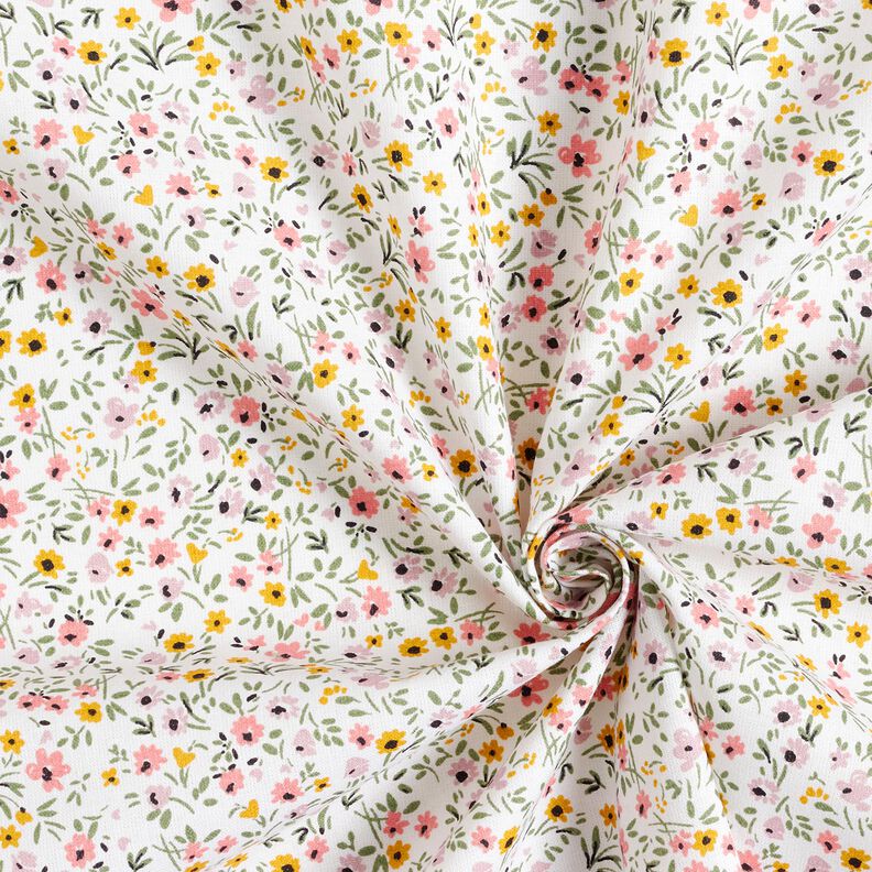 Bomullstyg Kretong filigree-blommor – vit/gammalt rosa, image number 3