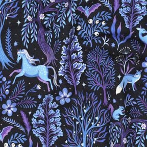 French Terry Sommarsweat sagoskog Digitaltryck | Poppy Fabrics – svartblå/rödlila,  French Terry Sommarsweat sagoskog Digitaltryck | Poppy Fabrics – svartblå/rödlila,