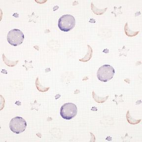 GOTS Muslin/Dubbel-krinkelväv Natthimlen Digitaltryck | Poppy Fabrics – elfenbensvit/fläder, 