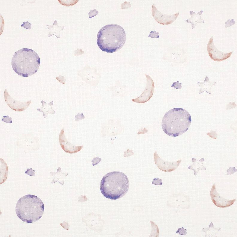 GOTS Muslin/Dubbel-krinkelväv Natthimlen Digitaltryck | Poppy Fabrics – elfenbensvit/fläder,  image number 1