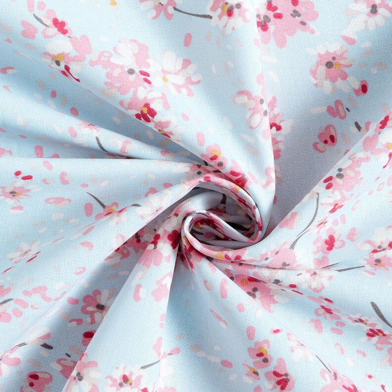 Dekorationstyg Halvpanama grenar med körsbärsblommor – ljusblått/rosa,  image number 3