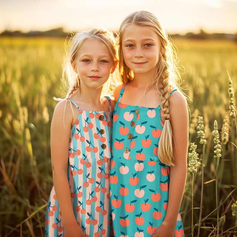 Bomullspoplin stora äpplen | Poppy Fabrics – aquablått/lax, image number 5