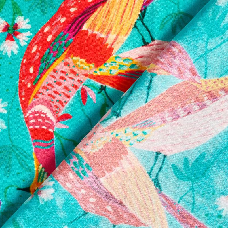 Strandkl&auml;der viskostyg p&aring;f&aring;glar och blommor &ndash; aquabl&aring;tt/intensiv rosa,  image number 4