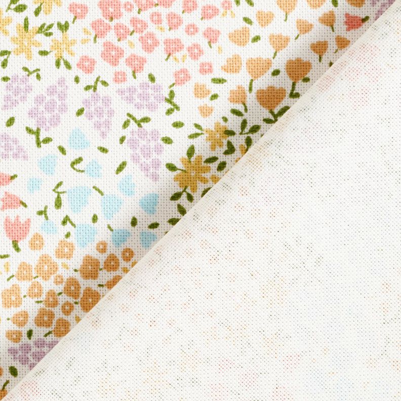 Dekorationstyg Halvpanama färgglada miniblommor – elfenbensvit/rosa,  image number 4