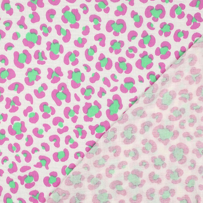 Muslin/Dubbel-krinkelväv färgglatt leopardmönster | Poppy Fabrics – elfenbensvit/ljusgrön,  image number 4