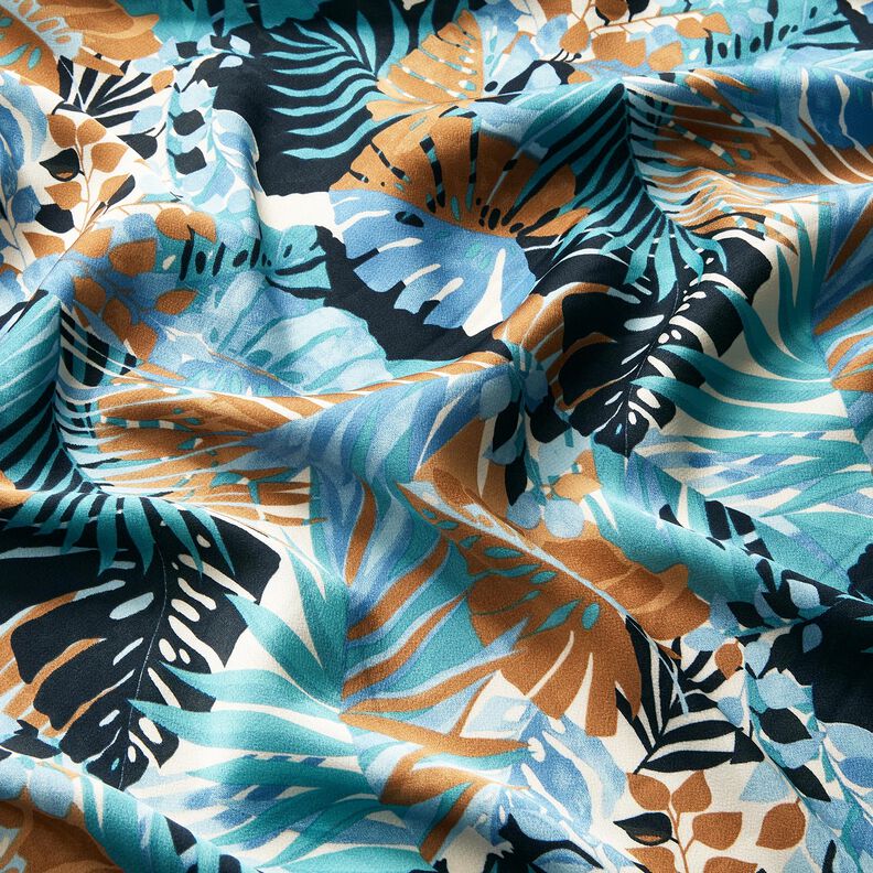 Crêpe Satin Palmer och monstera – lysande blå/svartblå,  image number 2