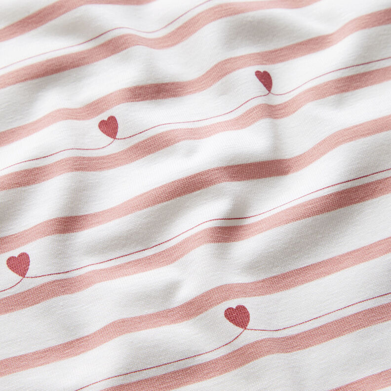 Bomullsjersey ränder och hjärtan – yllevit/gammalt rosa,  image number 2