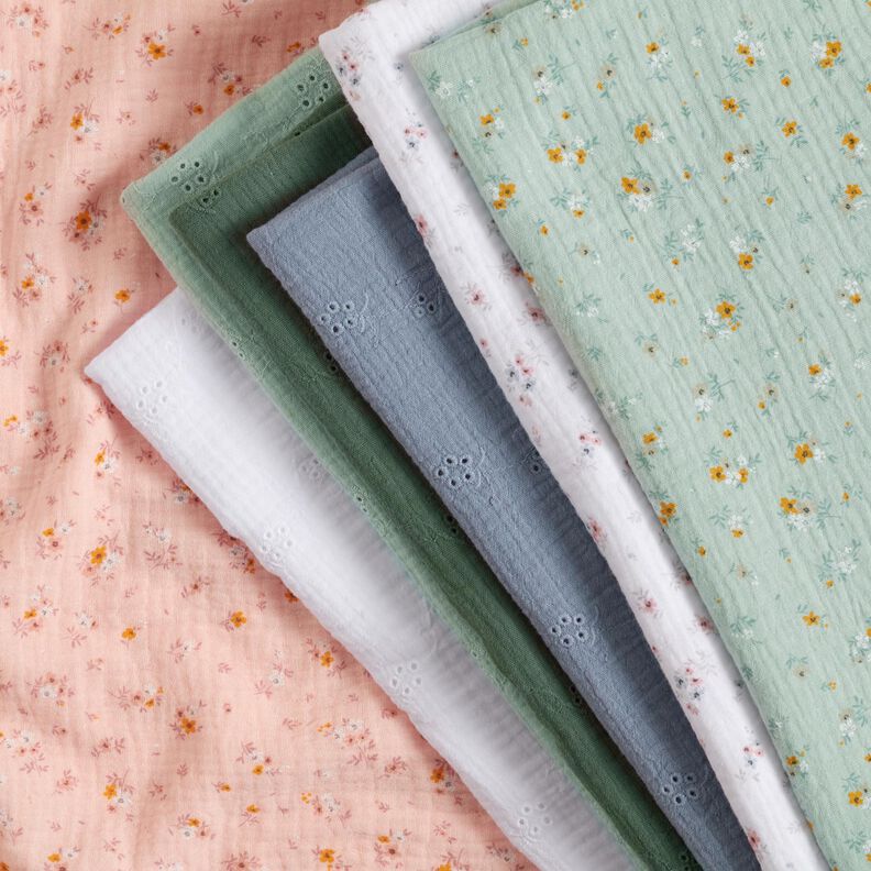 Muslin/Dubbel-krinkelväv Engelskt broderi blomrankor – blågrått,  image number 5