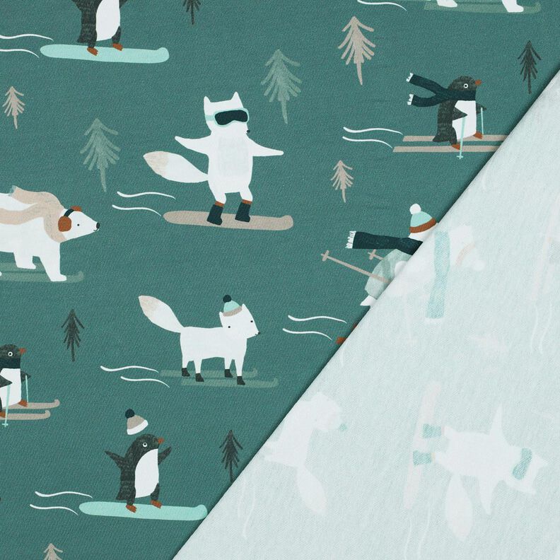 French Terry Sommarsweat vintersportdjur Digitaltryck | Poppy Fabrics – ljus petrol/isblå,  image number 4