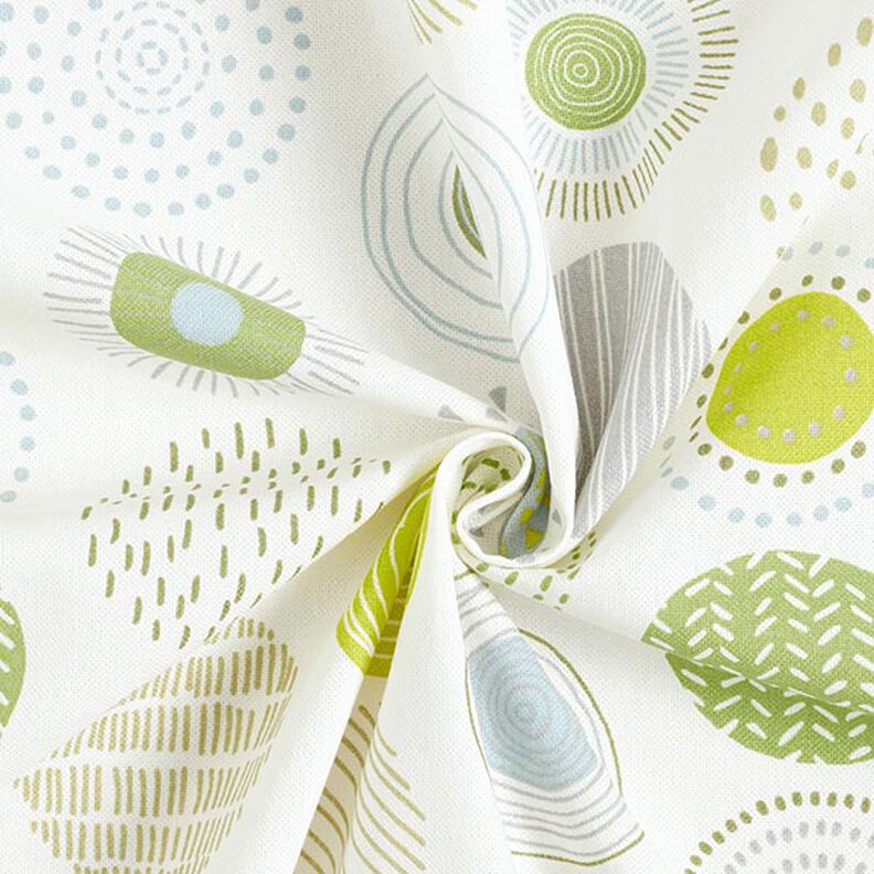 Dekorationstyg Halvpanama målade cirklar – äppelgrönt/vit,  image number 3
