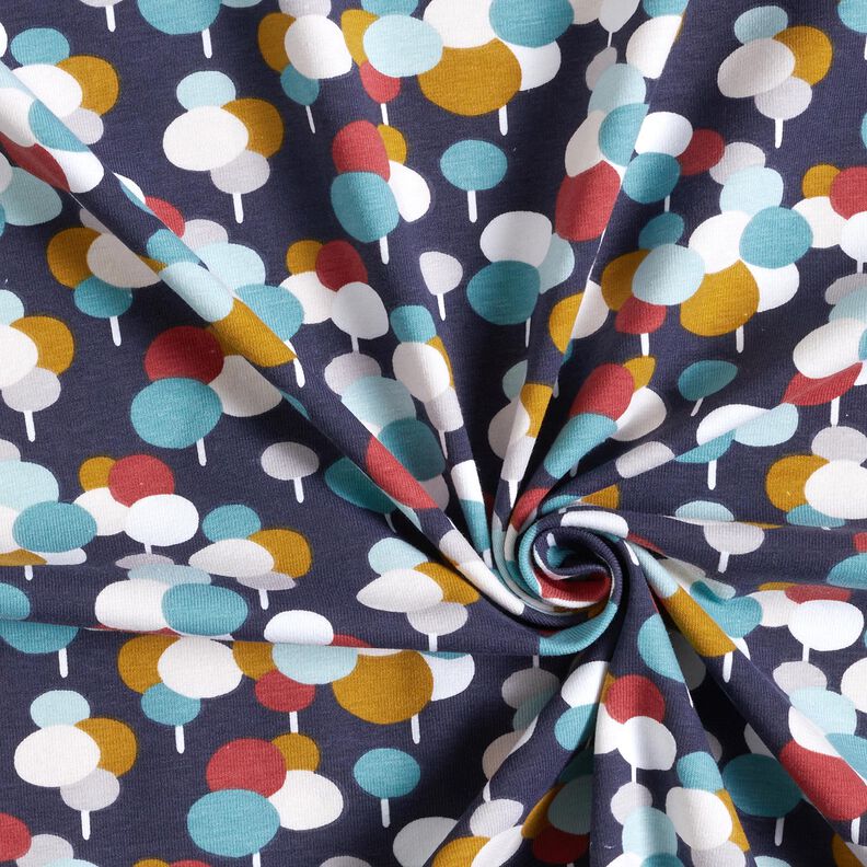 Bomullsjersey Prickade träd – nattblå,  image number 3