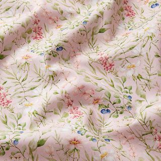 Bomullspoplin blomrankor och blåbär – rosa, 