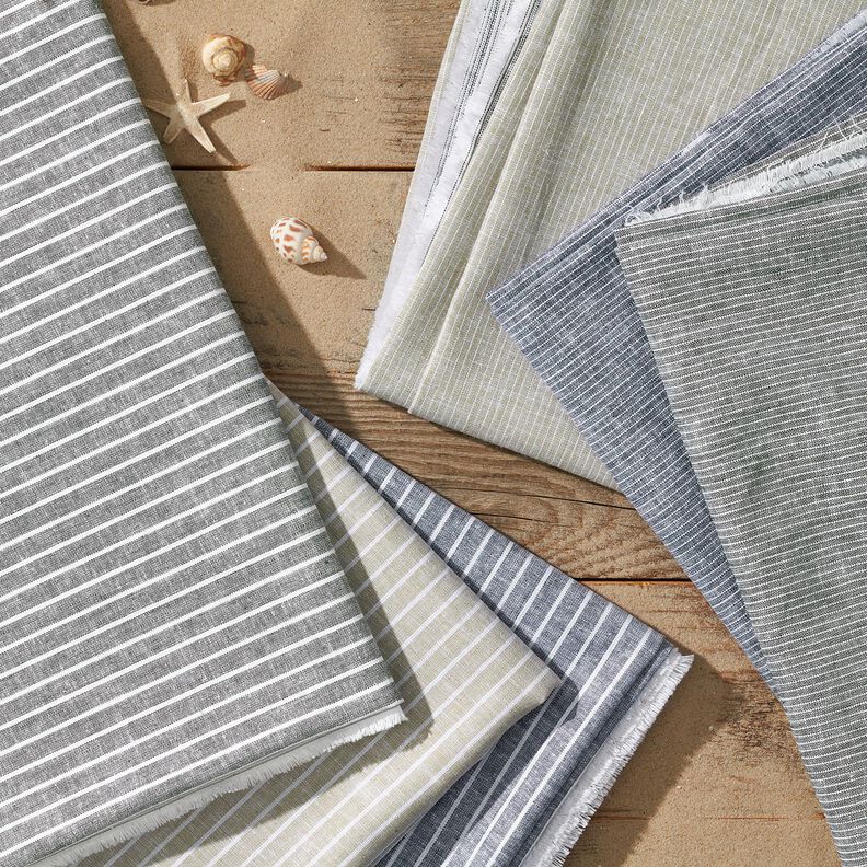 Linne-bomulls-mix Breda ränder – mörkbeige/vit,  image number 5