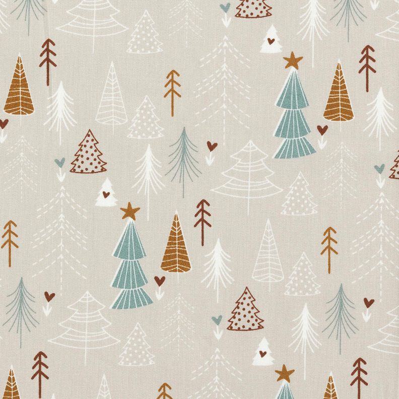 Bomullstyg Poplin Minimalistiska granar – ljus gråbrun, image number 1