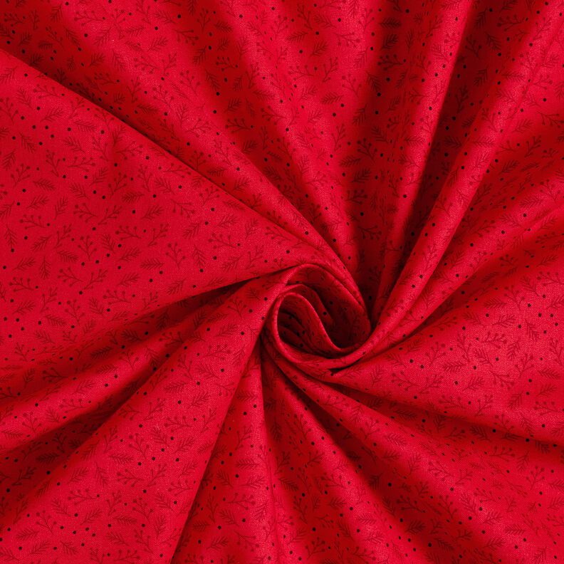 Bomullstyg Poplin festliga grenar – mörkröd, image number 3