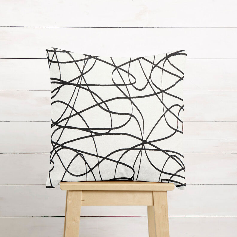Dekorationstyg Jacquard abstrakta linjer &ndash; elfenbensvit/svart,  image number 7