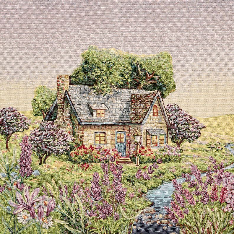 dekorationspanel Gobeläng romantisk stuga – ljusbeige/lavender, image number 1