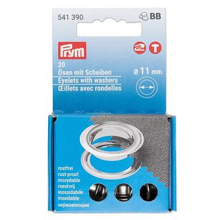 Öljetter med brickor [20 stycken | Ø 11 mm] | Prym – silver metallic, 