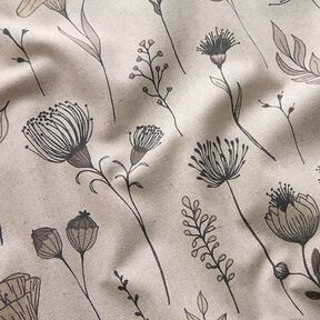 Dekorationstyg Halvpanama Tecknade blommor – natur/mörkbrun | Stuvbit 120cm, 