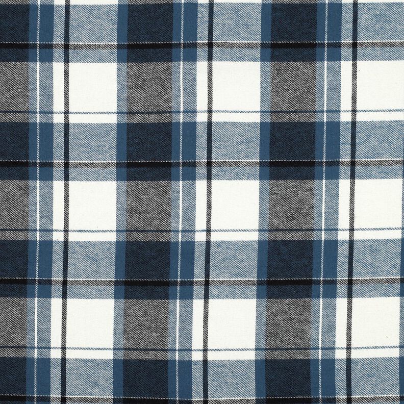 Bomullsflanell stort rutmönster – jeansblå/yllevit,  image number 1