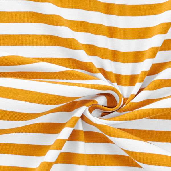 Bomullsjersey Breda ränder – senap/vit, image number 3