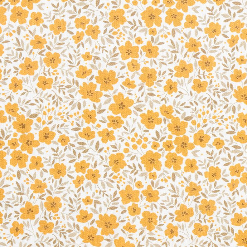 Dekorationstyg Bomullssatin blomsterhav – senap/vit,  image number 1