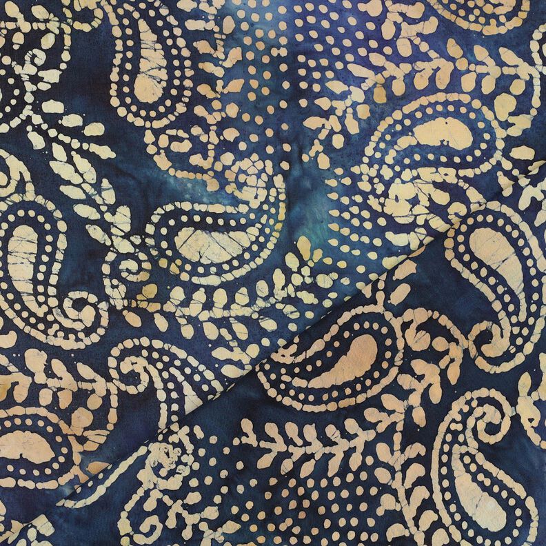 Fin bomullsbatist Batik Paisley – havsblå/sand,  image number 4