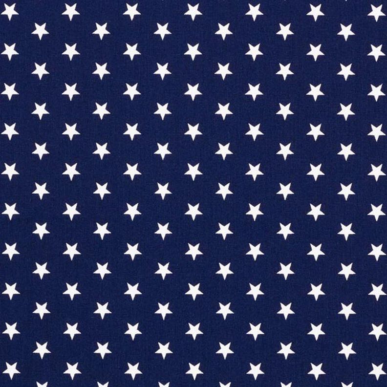 Bomullspoplin Medelstora stjärnor – marinblått/vit,  image number 1