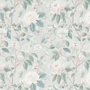 Bomullstyg Poplin fina blomkvistar – silverblå, 