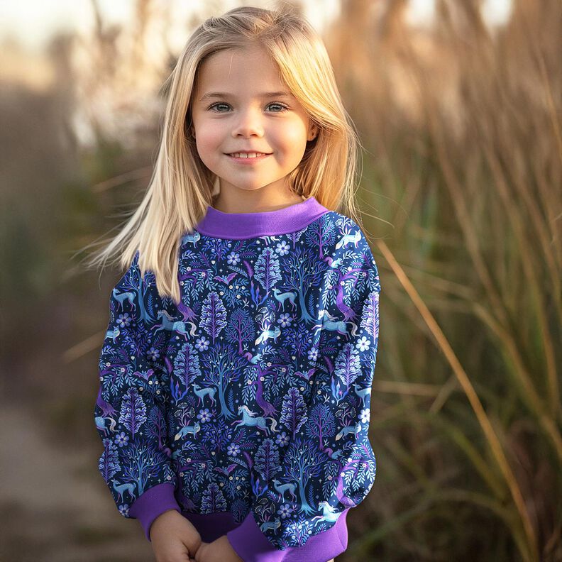 French Terry Sommarsweat sagoskog Digitaltryck | Poppy Fabrics – svartblå/rödlila,  image number 5