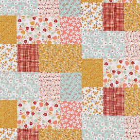 Bomullstyg Kretong Patchwork-utseende – vit/lax, 