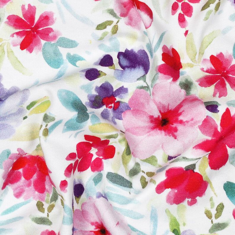 Bomullsjersey Sommarblommor digitaltryck – vit/intensiv rosa,  image number 2