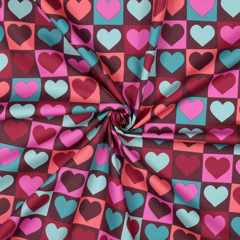 Bomullspoplin diamanthjärtan | Poppy Fabrics – burgunder, image number 3