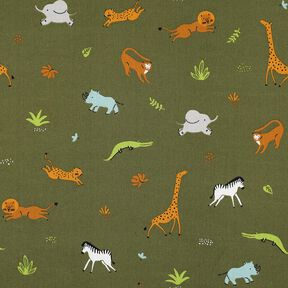 GOTS Bomullspoplin stäppdjur | Poppy Fabrics – mörk-oliv, 