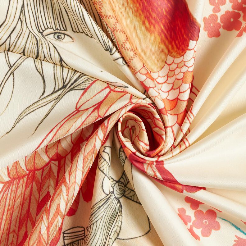 Satinpanel fåglar och älvor | Katia Fabrics – aquablå/kräm, image number 3