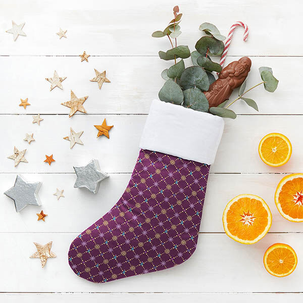 Bomullstyg Poplin julinspirerade romber – aubergine/guld, image number 6