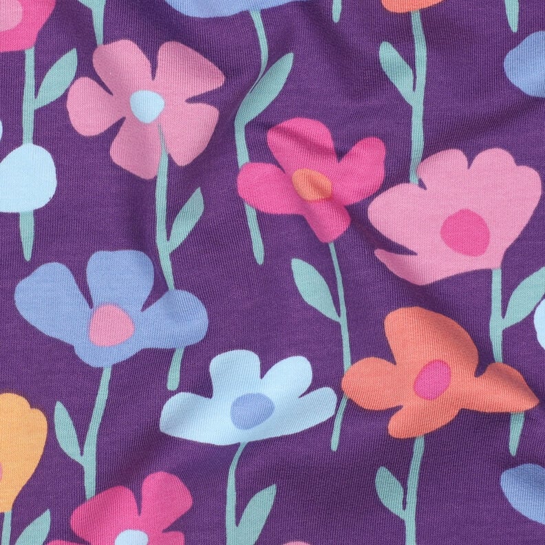 French Terry Sommarsweat färgglada blommor | Poppy Fabrics – rödlila, image number 2