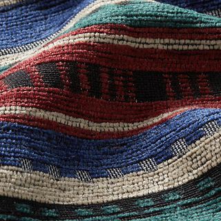 Dekorationstyg Chenille etno-ränder – svart/jeansblå, 