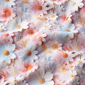 Bomullspoplin pappersblommor Digitaltryck – ljus gammelrosa, 