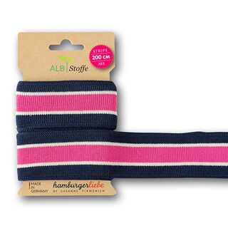 Band av ekologisk jacquard Stripe Me Icon  [200 cm | 3,5 cm] | Albstoffe – navy/pink, 
